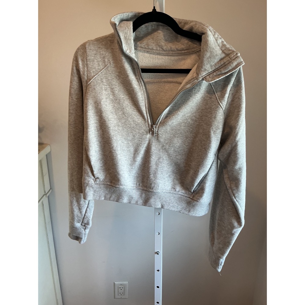 Target Gray Heather Quarter Zip Cropped Fleece Sweatshirt Funnel Neck Pullover